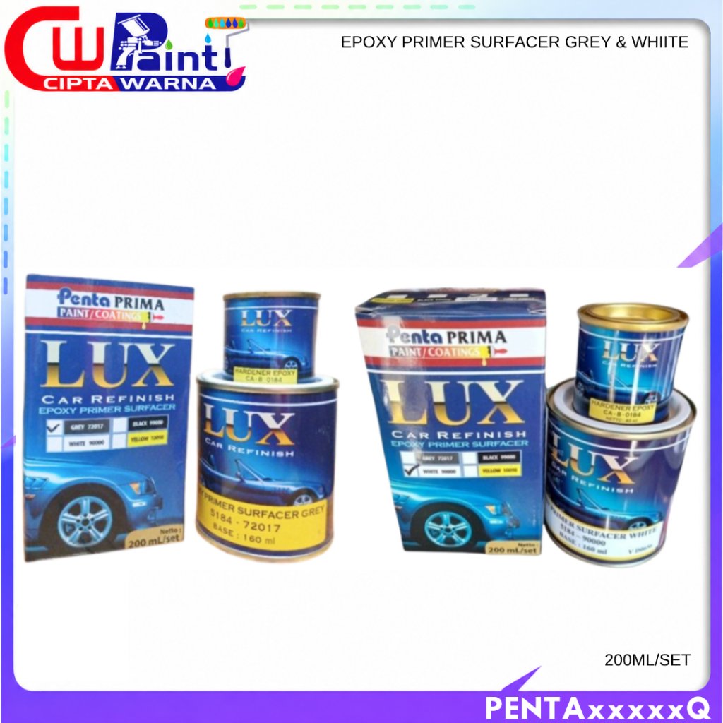 EPOXY PRIMER SURFACER PENTA LUX GREY BLACK WHITE HITAM ABU PUTIH 200 GRAM