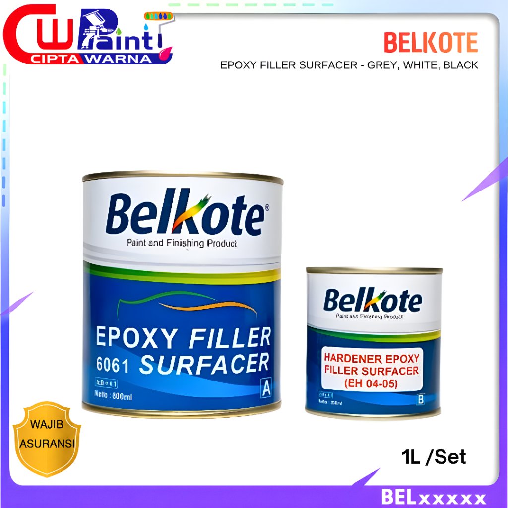 EPOXY FILLER SURFACER BELKOTE NC BLACK HITAM WHITE PUTIH GREY ABU-ABU 1L SET