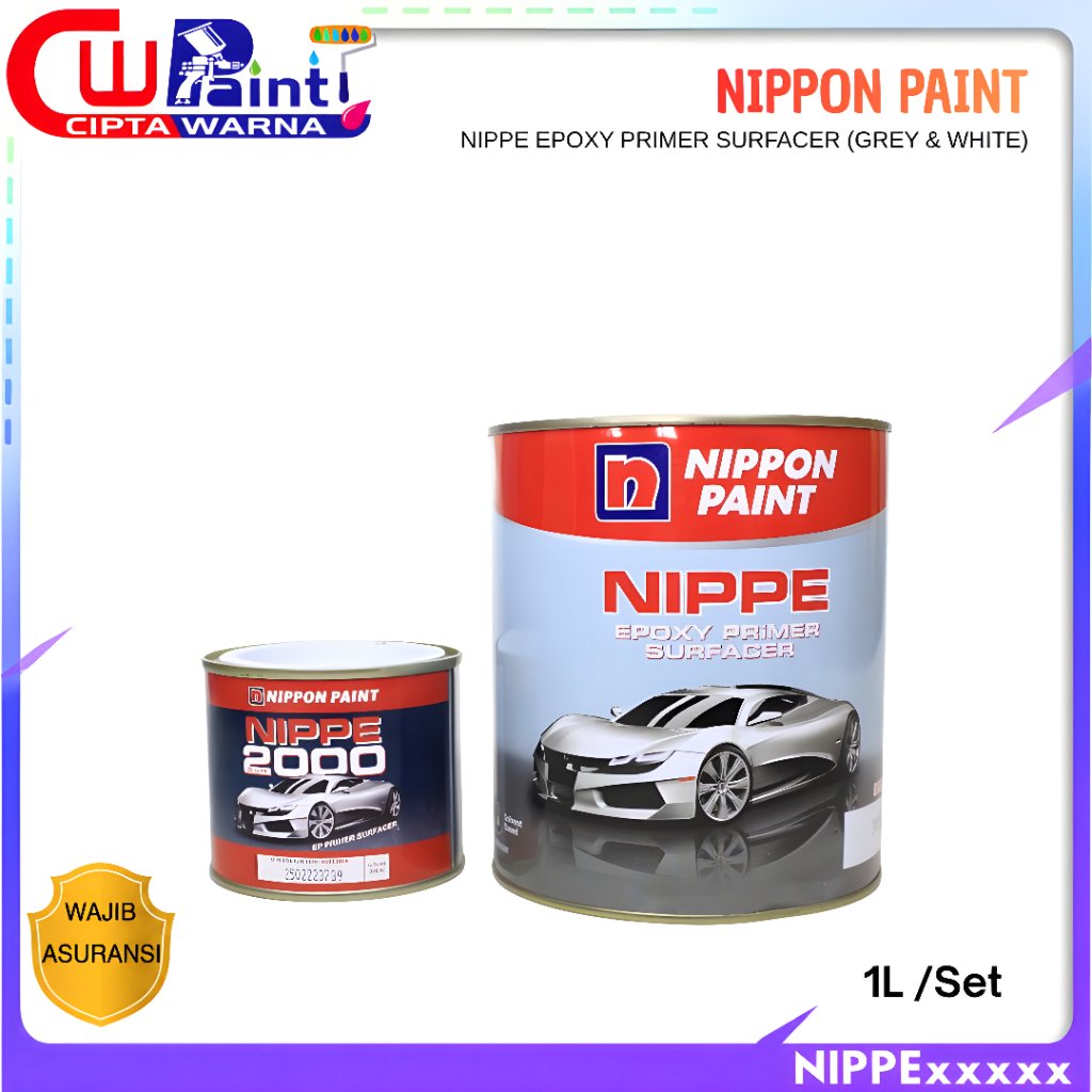 EPOXY PRIMER SURFACER NIPPE NIPPON PAINT CAT DASAR WHITE PUTIH GREY ABU 1 LITER/SET