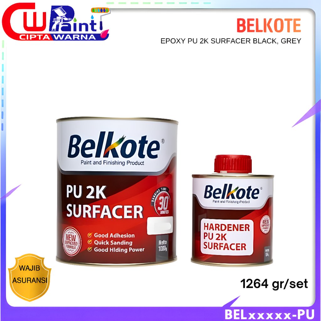 EPOXY PU 2K SURFACER BELKOTE EPOXY PU BLACK HITAM GREY ABU-ABU 1264 GRAM