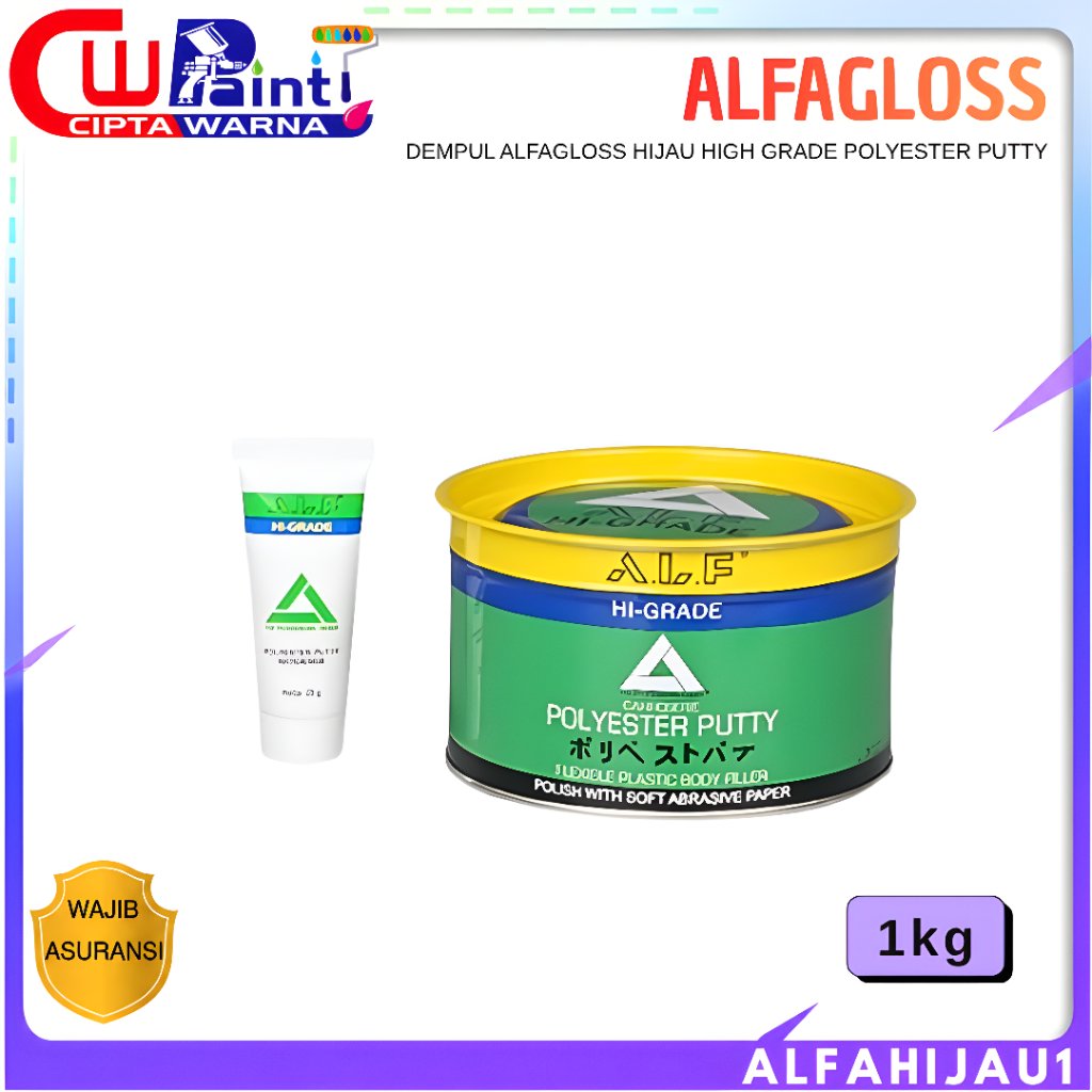 DEMPUL ALFAGLOSS HIJAU HIGH GRADE POLYESTER PUTTY 1 KG - CWK
