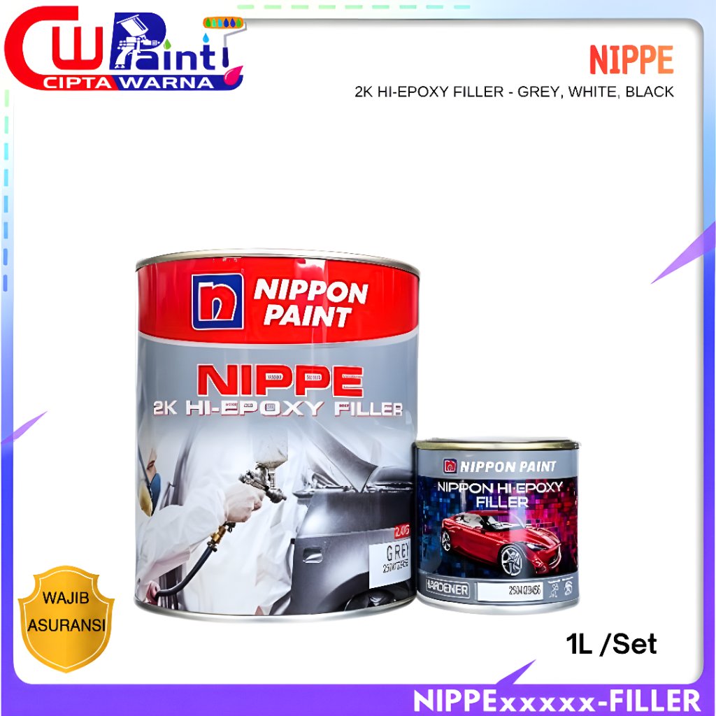 EPOXY FILLER NIPPON 2K WHITE PUTIH BLACK HITAM GREY ABU-ABU