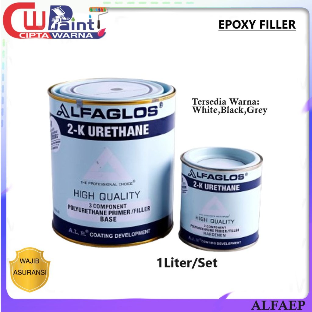 EPOXY 2K PU ALFAGLOSS CEPAT KERING ABU PUTIH HITAM 1 LITER