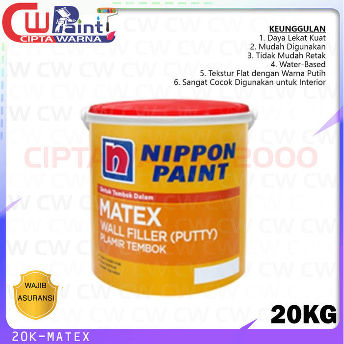 DEMPUL NIPPON MATEX PUTTY PLAMIR  DINDING INTERIOR SUPER WHITE PUTIH 20KG - CWK